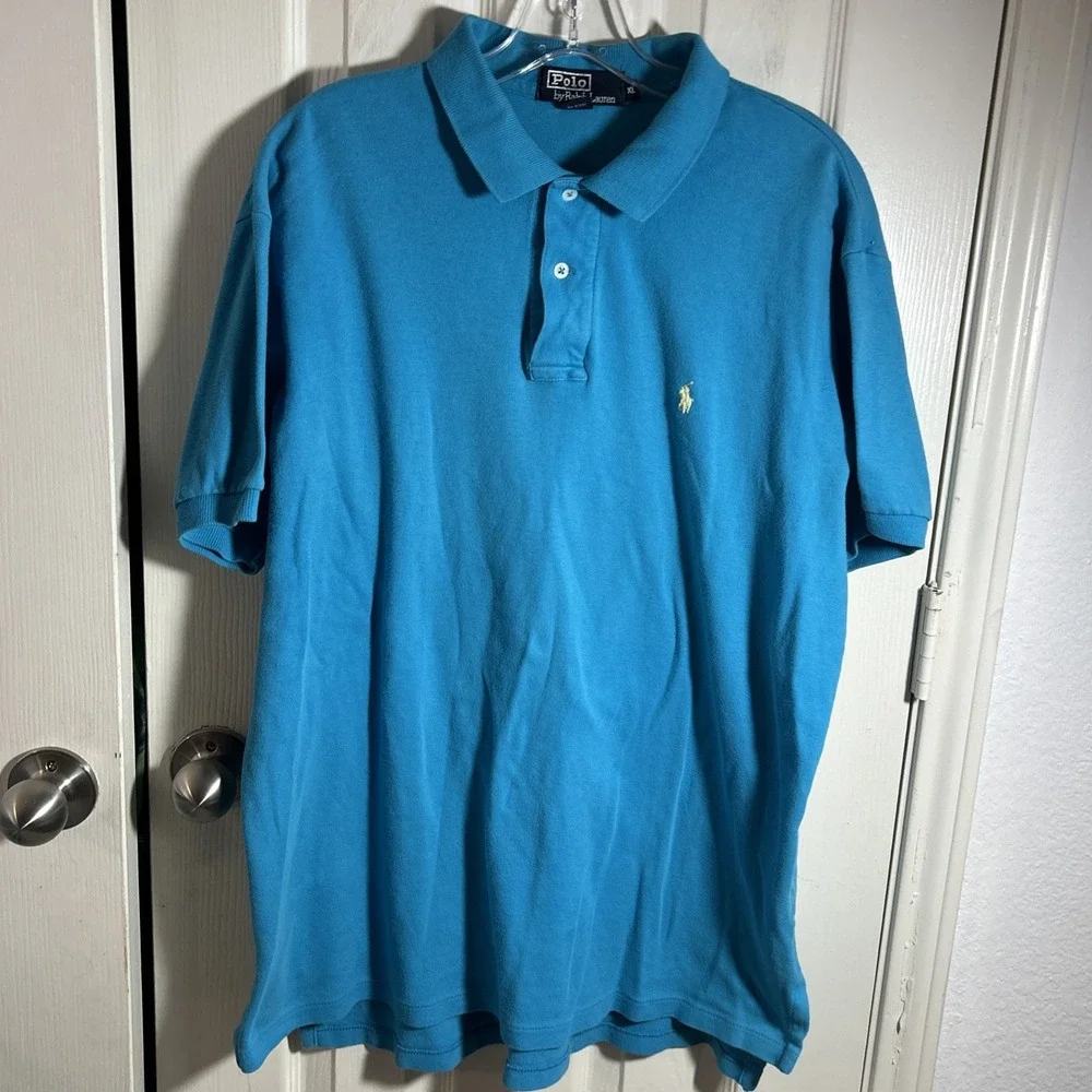 Vtg Polo Ralph Lauren Polo Shirt Mens XL Teal Blue Cotton Casual Logo